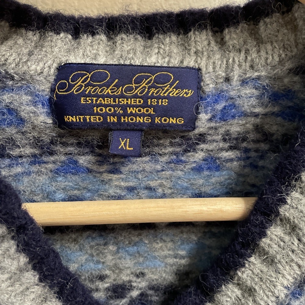 VTG Brooks Brothers Wool Knit Faire Isle Snowflake V Neck Pullover Sweater XL - Picture 4 of 10